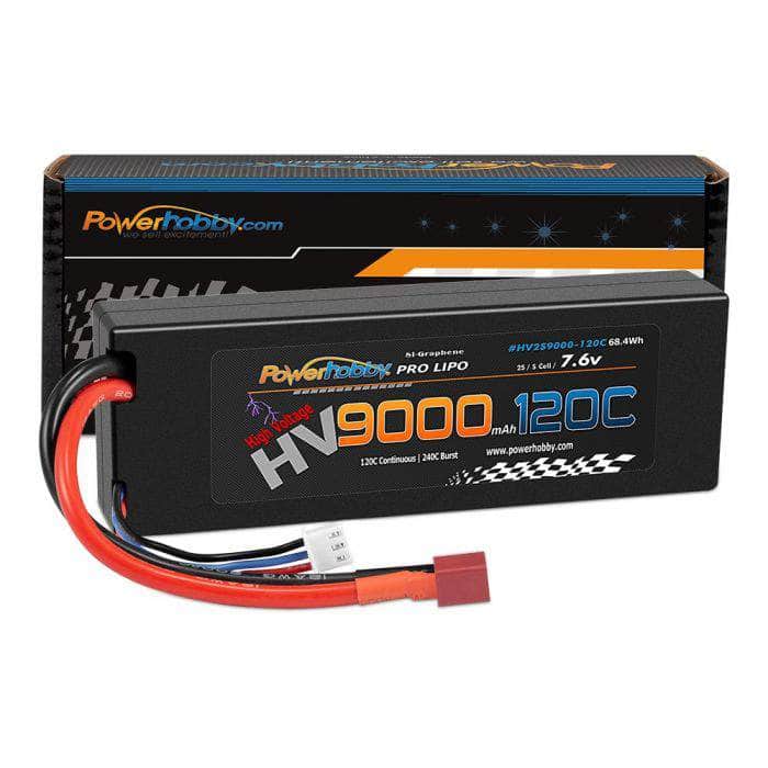 Caloosa Trains And Hobbies RC Battery PHB2S9000120CDNS, 2S 7.6V HV + Graphene 9000mAh 120C LiPo Battery with Hardwired T-Plug, 120C Continuous / 240C Burst