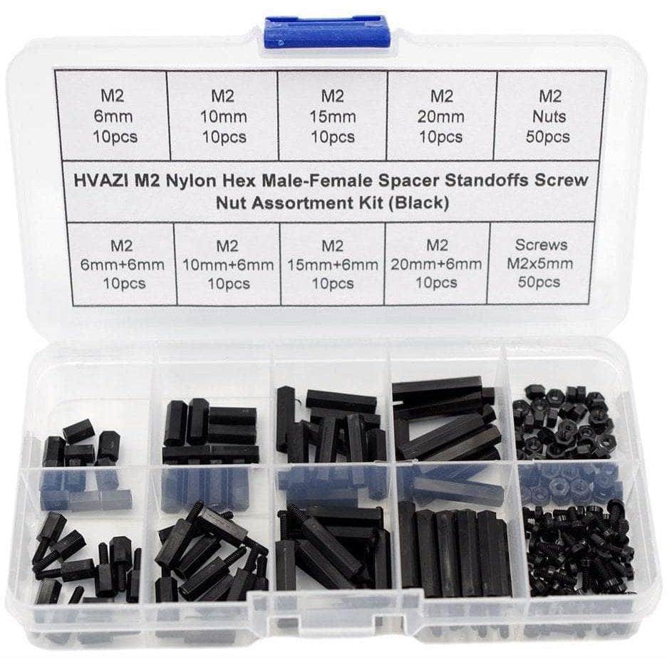 FPVELITE Hardware M2 Nylon Hex Male-Female Spacer Standoffs Screw Nut Assortment Kit (Black) for 2"/3" and 20x20 Rigs