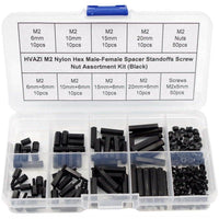FPVELITE Hardware M2 Nylon Hex Male-Female Spacer Standoffs Screw Nut Assortment Kit (Black) for 2"/3" and 20x20 Rigs