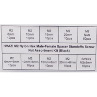 FPVELITE Hardware M2 Nylon Hex Male-Female Spacer Standoffs Screw Nut Assortment Kit (Black) for 2"/3" and 20x20 Rigs