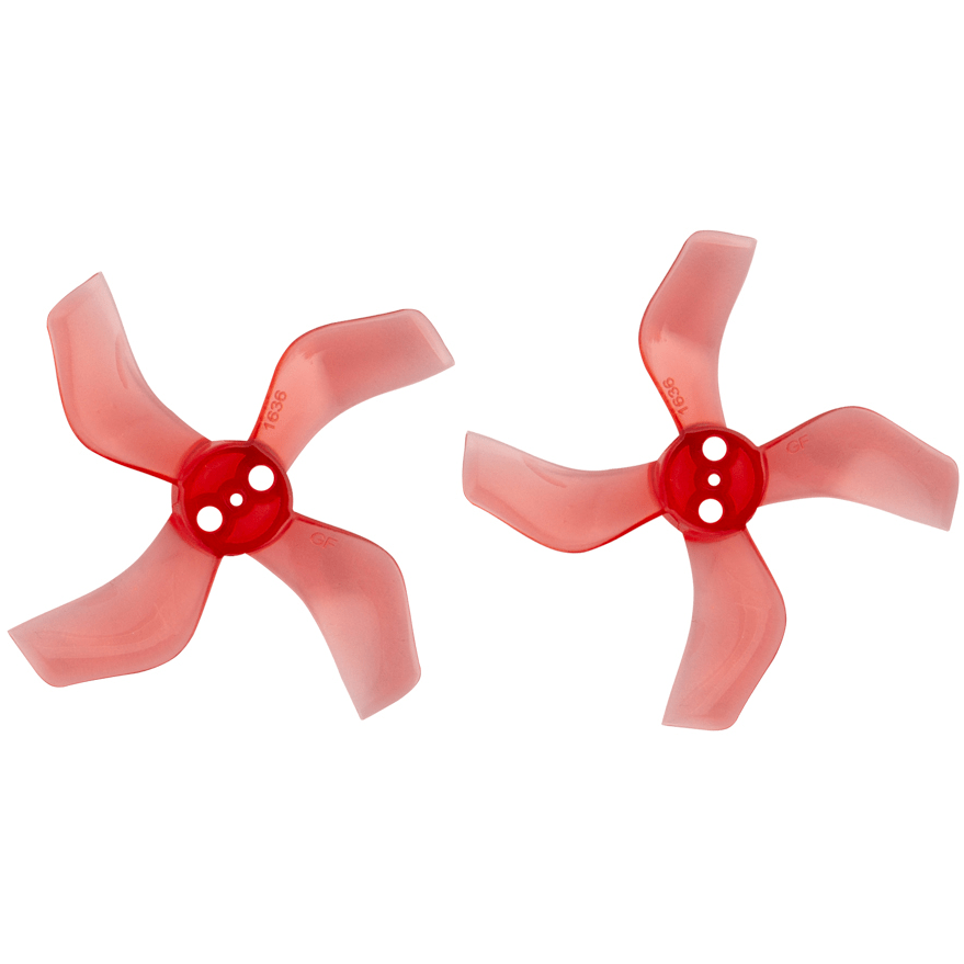 GEMFAN Prop Clear Red Gemfan 1636 Durable Quad-Blade 40mm Micro/Whoop Prop 8 Pack (1.5mm Shaft) - Choose Your Color